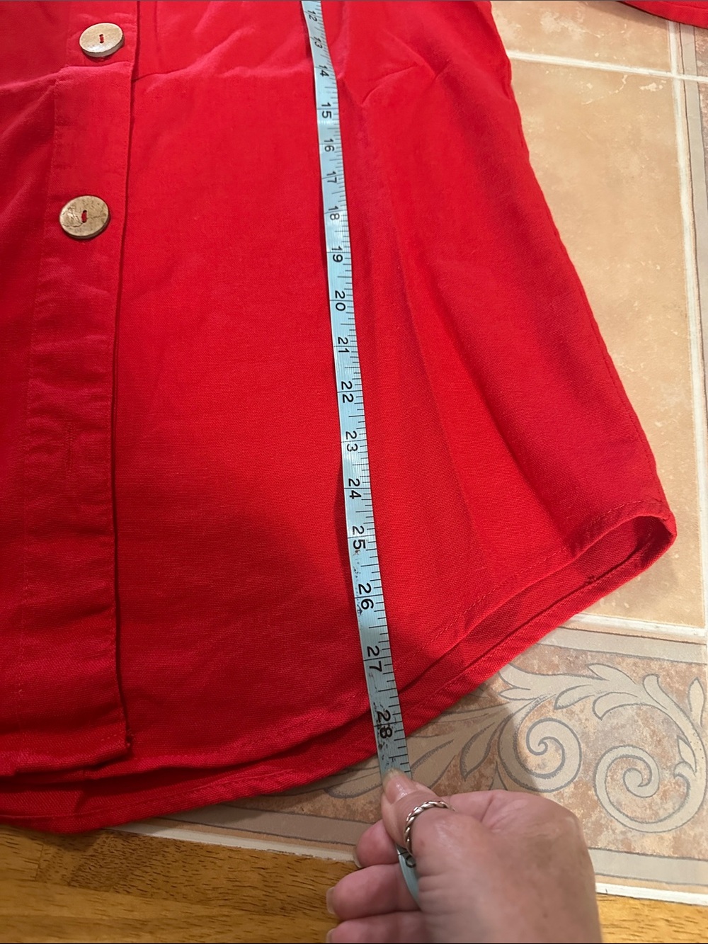 Red Button-Front Relaxed Shirt - Picture 5 of 6